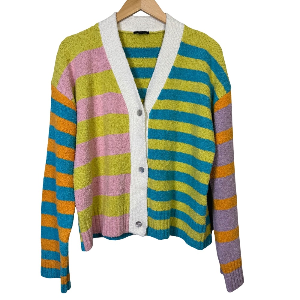 Rails Women Cardigan Medium Cotton‎ Cashmere Oversized Stripe Fuzzy Sweater